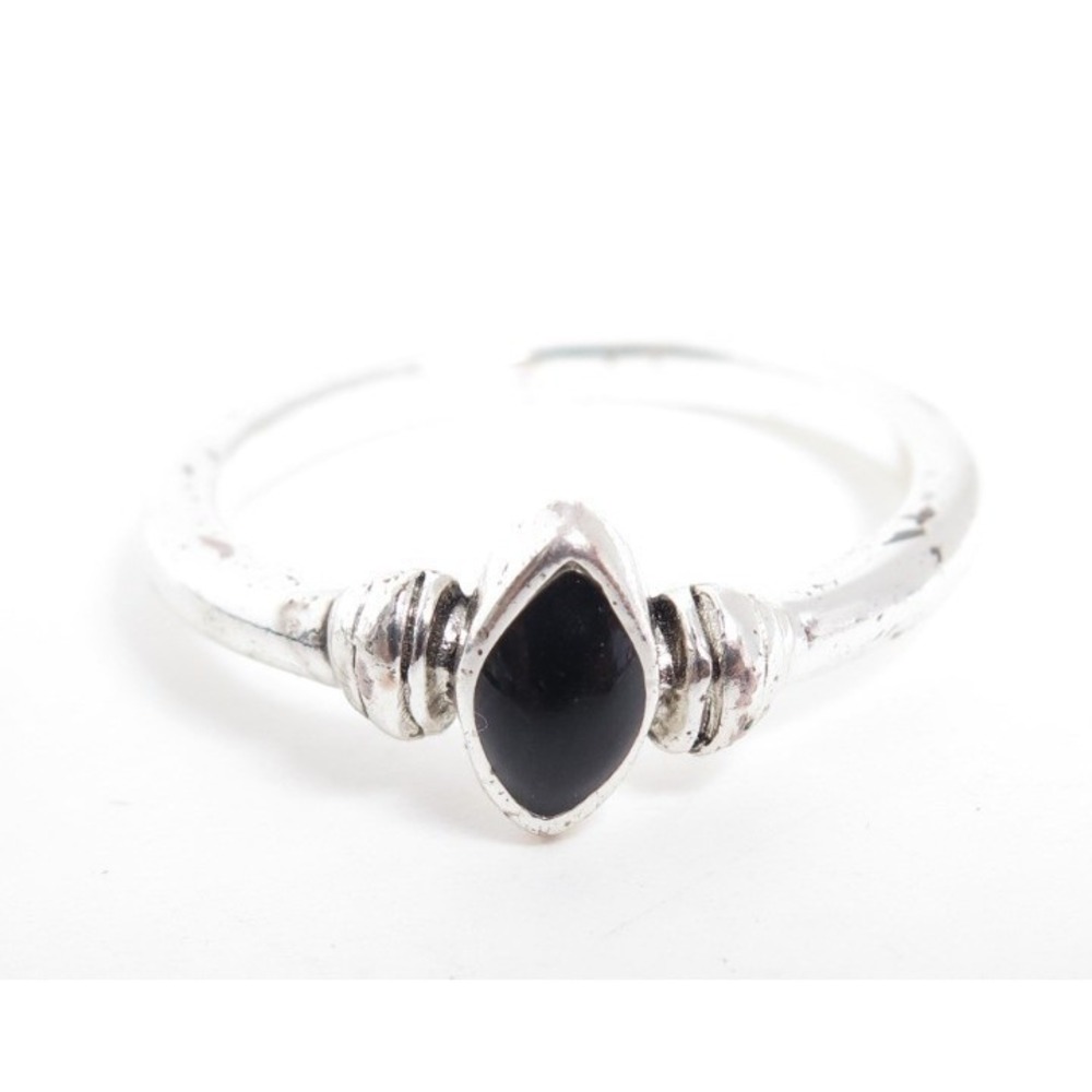 Silver Toned Plated Black‎ Glass Onyx Marquis Stone Ring Size 10